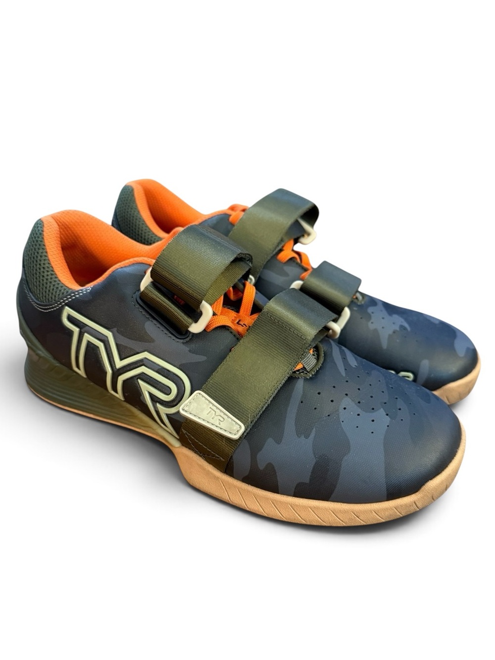 TYR L-1 Lifter Weightlifting Squat Shoes Mens 8 Womens 9.5 Camo Green Gum Sole